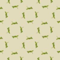 Geometric animal seamless zoo pattern with green little tigers silhouettes. Light grey background. vector