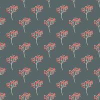 Red gypsophila flowers silhouettes seamless doodle pattern. Grey background. Botanic backdrop. vector