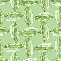 Vintage botanic seamless pattern with green abstract leaves print. Pastel green background. Bloom ornament. vector