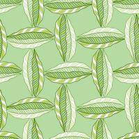 Vintage botanic seamless pattern with green abstract leaves print. Pastel green background. Bloom ornament. vector