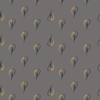 Dark botanical seamless pattern with yellow little lily of the valley ornament. Grey background. vector