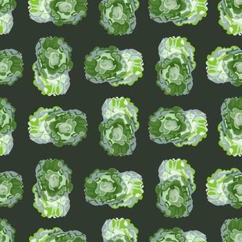 Seamless pattern Butterhead salad on dark background. Abstract ornament with lettuce. vector