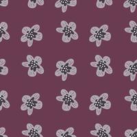 Decorative seamless pattern with flowers silhouettes in hand drawn style. Purple background. vector