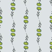 Retro simple seamless pattern with green flowers ornament. Pale blue background. vector