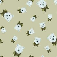 Random kids seamless pattern with cartoon sailor bear print. Beige background. Zoo backdrop. vector