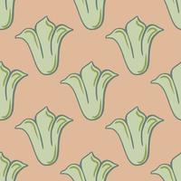 Bloom nature seamless pattern with abstract style simple green tulip buds flowers. Pink background. vector