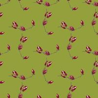 Seamless pattern Magnolias on bright green background. Beautiful texture with red flowers. vector