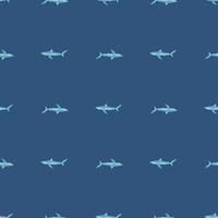 Seamless pattern Blue shark on dark blue background. Texture of marine fish for any purpose. vector