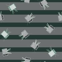 Seamless random pattern with tv set simple shapes. Striped backround. Grey colored artwork. vector