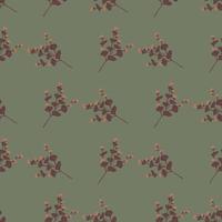 Dark pale floral seamless pattern with simple hand drawn wildflowers print. Green pale background. vector