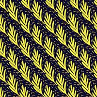 Seamless pattern leaf palm on black background. Vector foliage template in doodle style. Modern tropical texture.