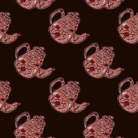 Vintage teapots seamless pattern. Background of teatime in hand drawn style. vector