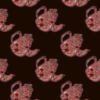 Vintage teapots seamless pattern. Background of teatime in hand drawn style. vector