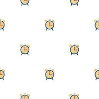 Isolated seamless doodle pattern with simple style alarm clock silhouettes. White background. Technology print. vector