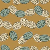 Beige and green random simple watermelon seamless pattern. Brown background. Organic vitamin shapes. vector