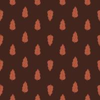 Autumn foliage seamless pattern with simple oak leaf print. Brown background. Organic natural print. vector
