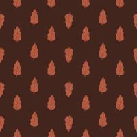 Autumn foliage seamless pattern with simple oak leaf print. Brown background. Organic natural print. vector