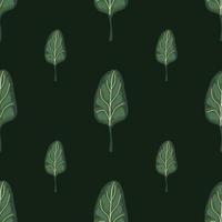 Seamless pattern Spinach salad on dark green background. Minimalistic ornament with lettuce. vector