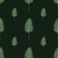 Seamless pattern Spinach salad on dark green background. Minimalistic ornament with lettuce. vector