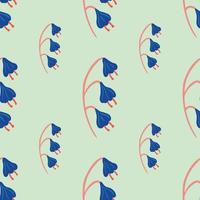 Bloom seamless doodle pattern with meadow bright blue bell flower print. Light pastel background. vector
