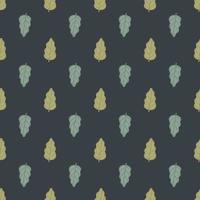 Green and blue contoured foliage oak leaf seamless pattern. Navy blue background. Simple style. vector
