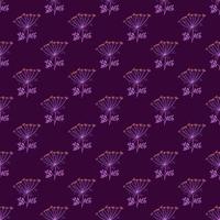 Bright purple yarrow seamless doodle pattern in hand drawn style. Dark background, Wild meadow backdrop. vector