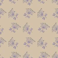 patrón sin fisuras de botánica orgánica con siluetas de milenrama azul. fondo beige. adorno de naturaleza vintage. vector