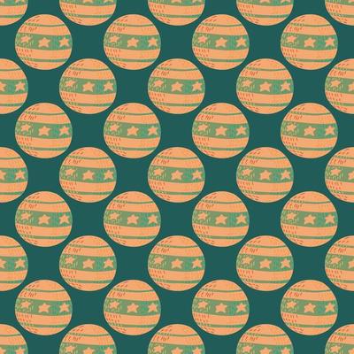 Decorative seamless pattern with light orange circus ball elements. Turquoise background. Simple design.