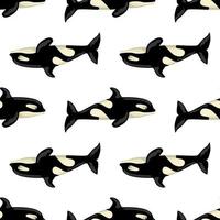 Seamless pattern Orca on white background. Template of cartoon character of ocean for children. vector