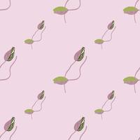 Minimalistic style seamless pattern with diagonal poppy bud flowers shapes. Light pink background. Bloom print. vector