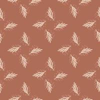 Seamless pattern fir twig on light brown background. Vector geometric template in doodle style. Christmas forest texture.