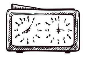 Chess clock sketch isolated. Retro watch for chess game in hand drawn style. vector
