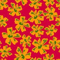 Bright summer seamless pattern with yellow abstract flower bud elements. Pink background. Doodle backdrop. vector