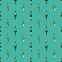 Natural seamless pattern with abstract green leaves elements. Bright blue background. Simple style. vector