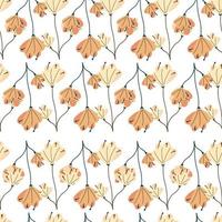 Isolated seamless pattern with orange flowers doodle print. White background. Bloom vintage elements. vector