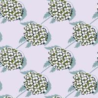 Nature seamless pattern with doodle hydrangea flower shapes print. Light blue background. vector