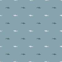 Seamless pattern Tiger shark pastel blue background. Gray and white textured of marine fish for any purpose. vector