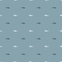 Seamless pattern Tiger shark pastel blue background. Gray and white textured of marine fish for any purpose. vector