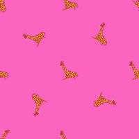 Bright random seamless pattern with orange colored giraffe shapes. Pink background. Doodle design. vector