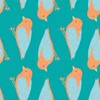 Animal flying seamless pattern with orange colored bird silhouettes. Blue bright background. vector