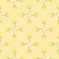 Seamless pattern in geometric nature style with lotus bud shapes. Yellow flowers ornament. Light orange background. vector