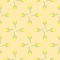 Seamless pattern in geometric nature style with lotus bud shapes. Yellow flowers ornament. Light orange background. vector