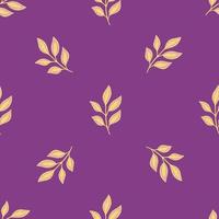 Bright abstract seamless pattern with minimalistic leaf branches shapes. Purple background. vector