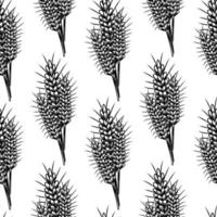 Vintage sketch with wheat seamless pattern on white background. vector