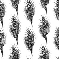 Vintage sketch with wheat seamless pattern on white background. vector