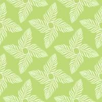 Geometric abstract ornamental seamless pattern with white fern foliage shapes. Light green background. vector