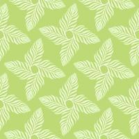 Geometric abstract ornamental seamless pattern with white fern foliage shapes. Light green background. vector