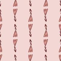 Tender seamless doodle pattern with outline tulip flowers print. Pink palette botanic backdrop. vector