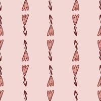 Tender seamless doodle pattern with outline tulip flowers print. Pink palette botanic backdrop. vector