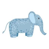 Elephant isolated on white background. Cute cartoon character color blue in doodle style. vector